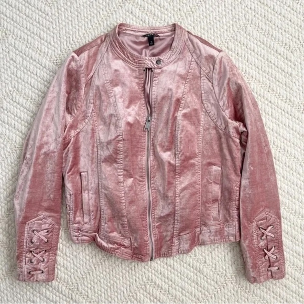Torrid Velvet Lace-Up Sleeve Moto Jacket in Pink Size 2